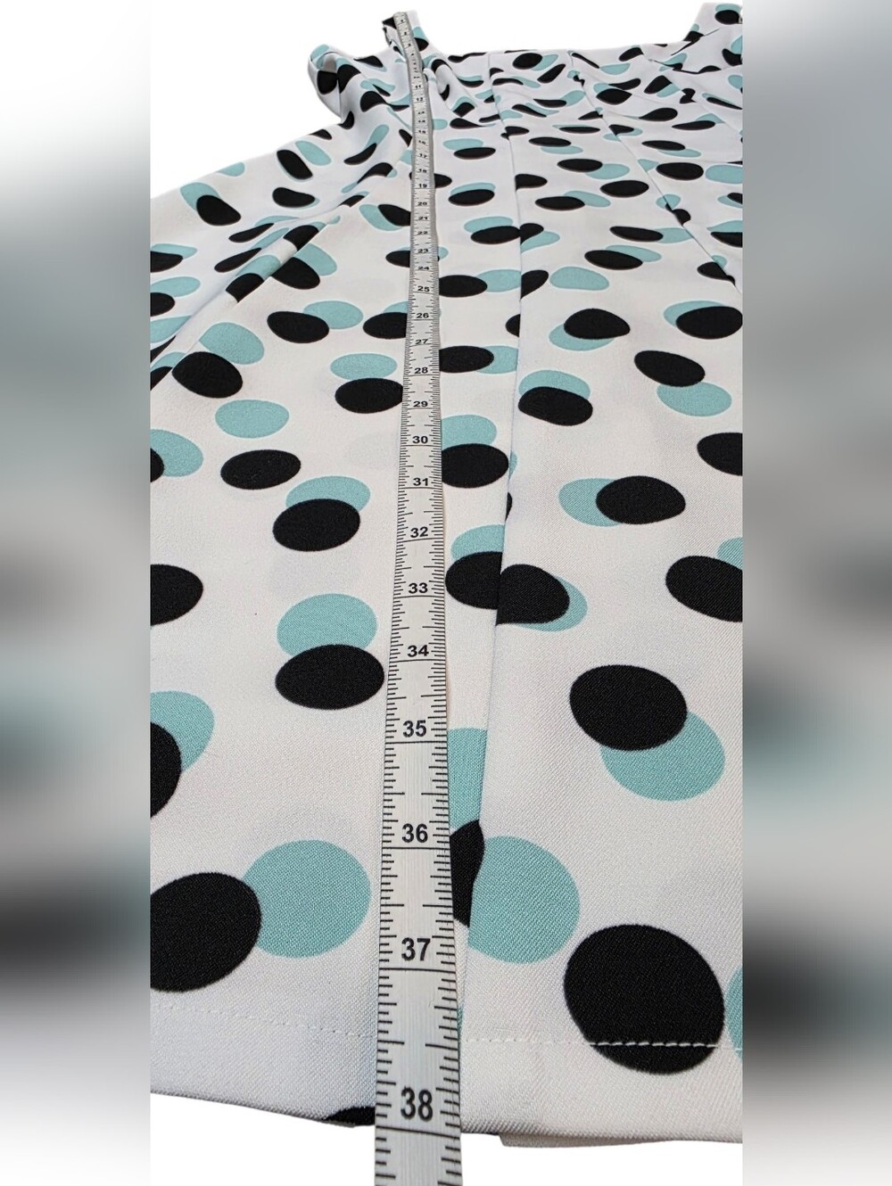 Ronni Nicole White Fit & Flare Aqua & Black Polka Dot Dress Retro Chic β Size 10 - Picture 16 of 16